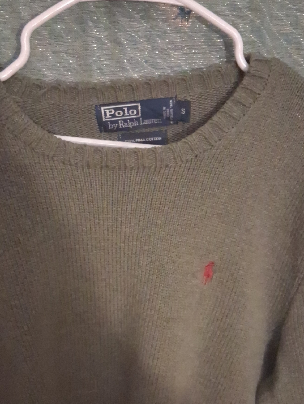 Polo by Ralph Lauren Olive Crewneck Sweater with Red Pony